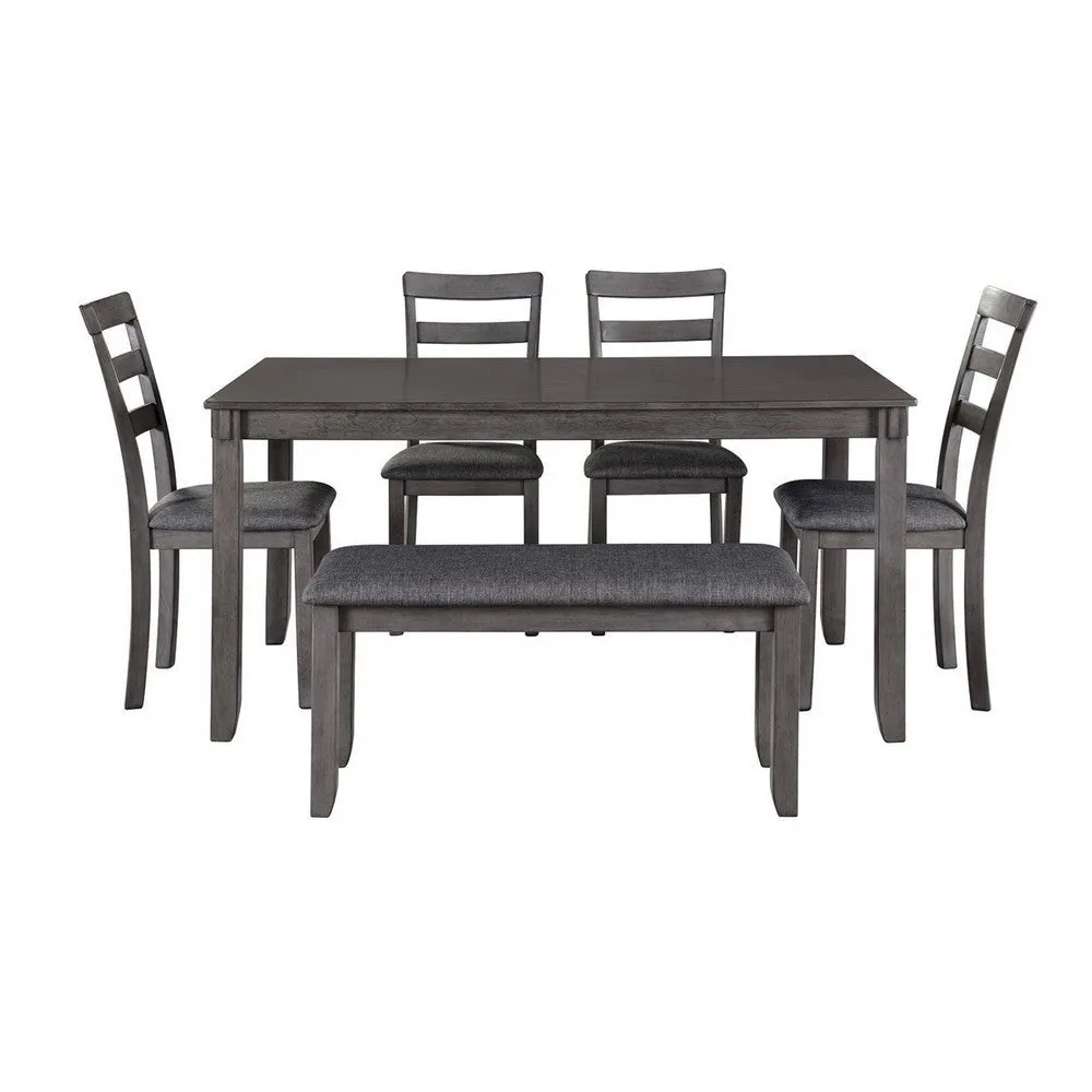 6 Piece Wooden Dining Table Set with Padded Chairs and Table, Gray By Casagear Home