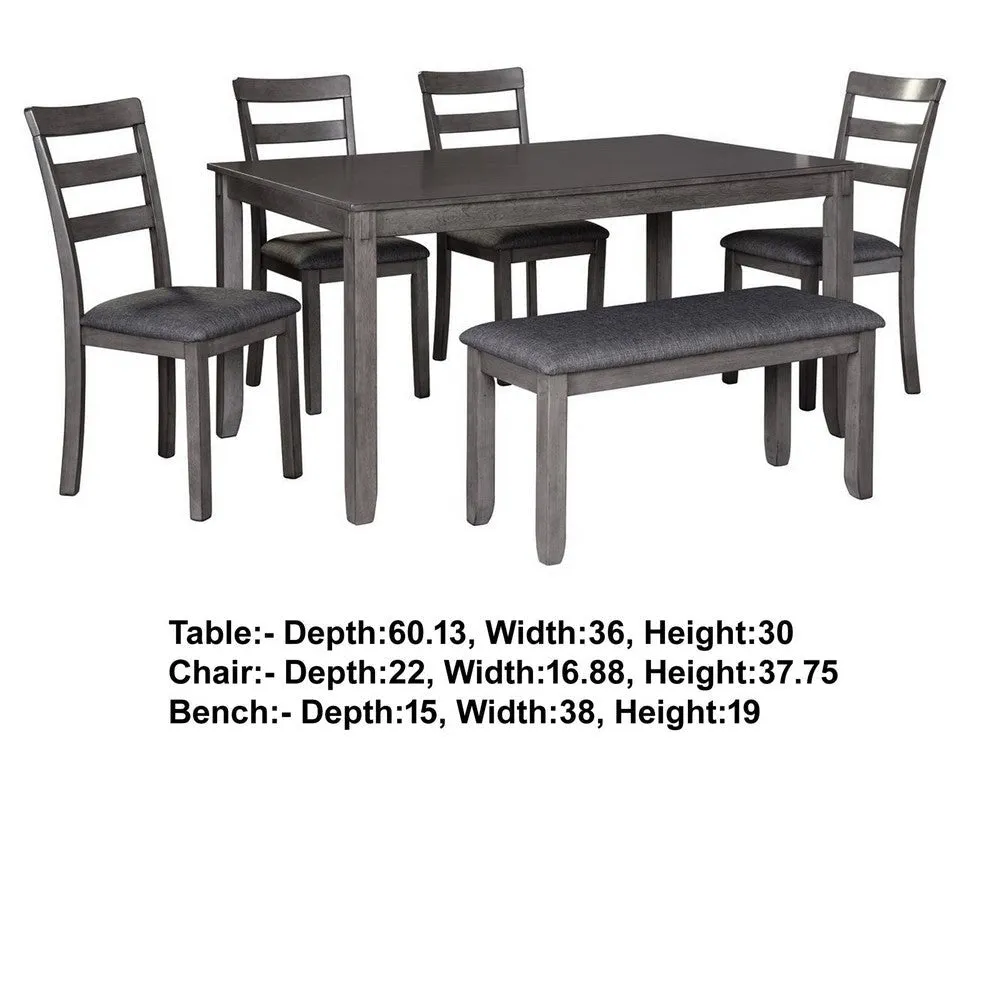 6 Piece Wooden Dining Table Set with Padded Chairs and Table, Gray By Casagear Home