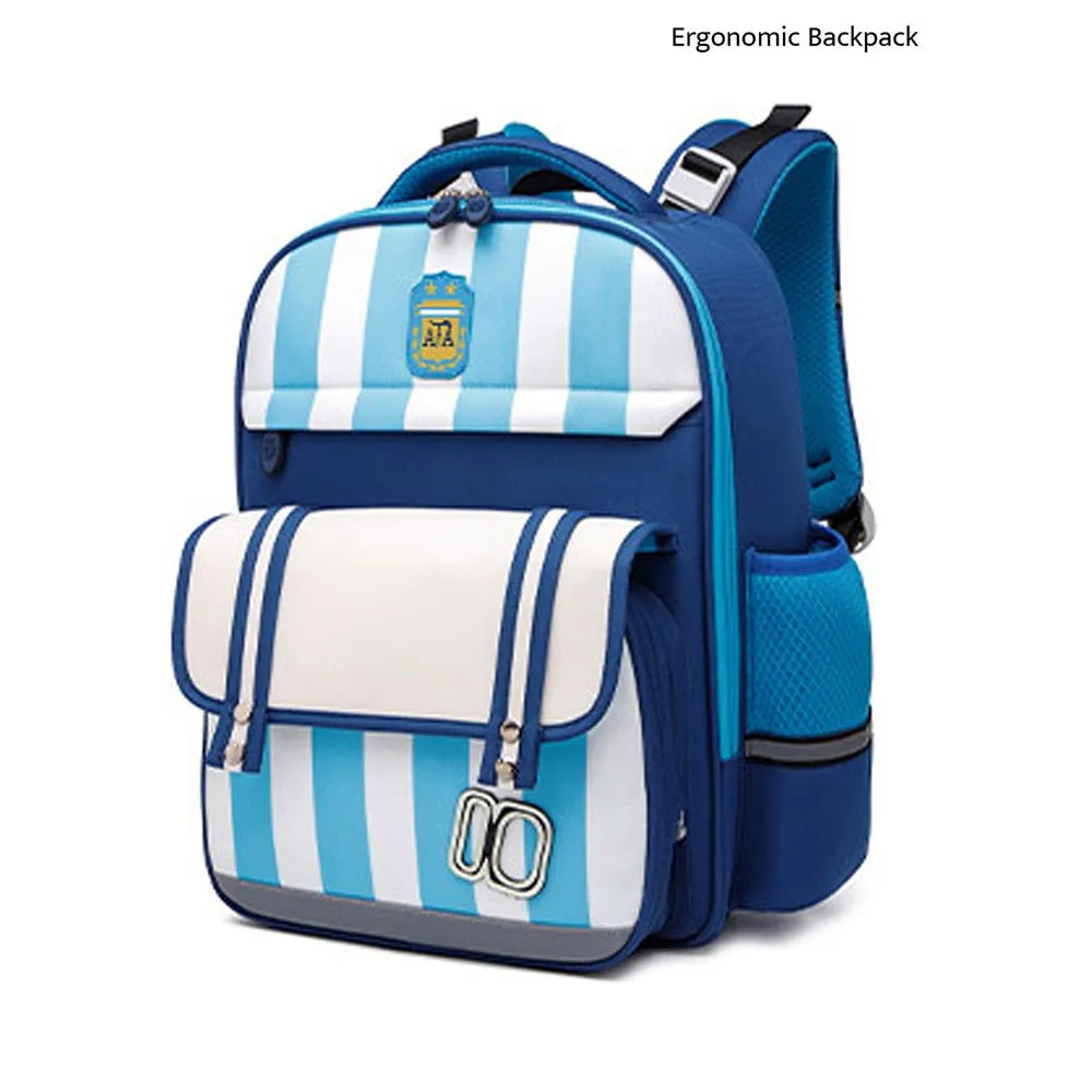 Blue Bold Stripes Insulated Lunchbag  & Ergonomic School Backpack for Kids