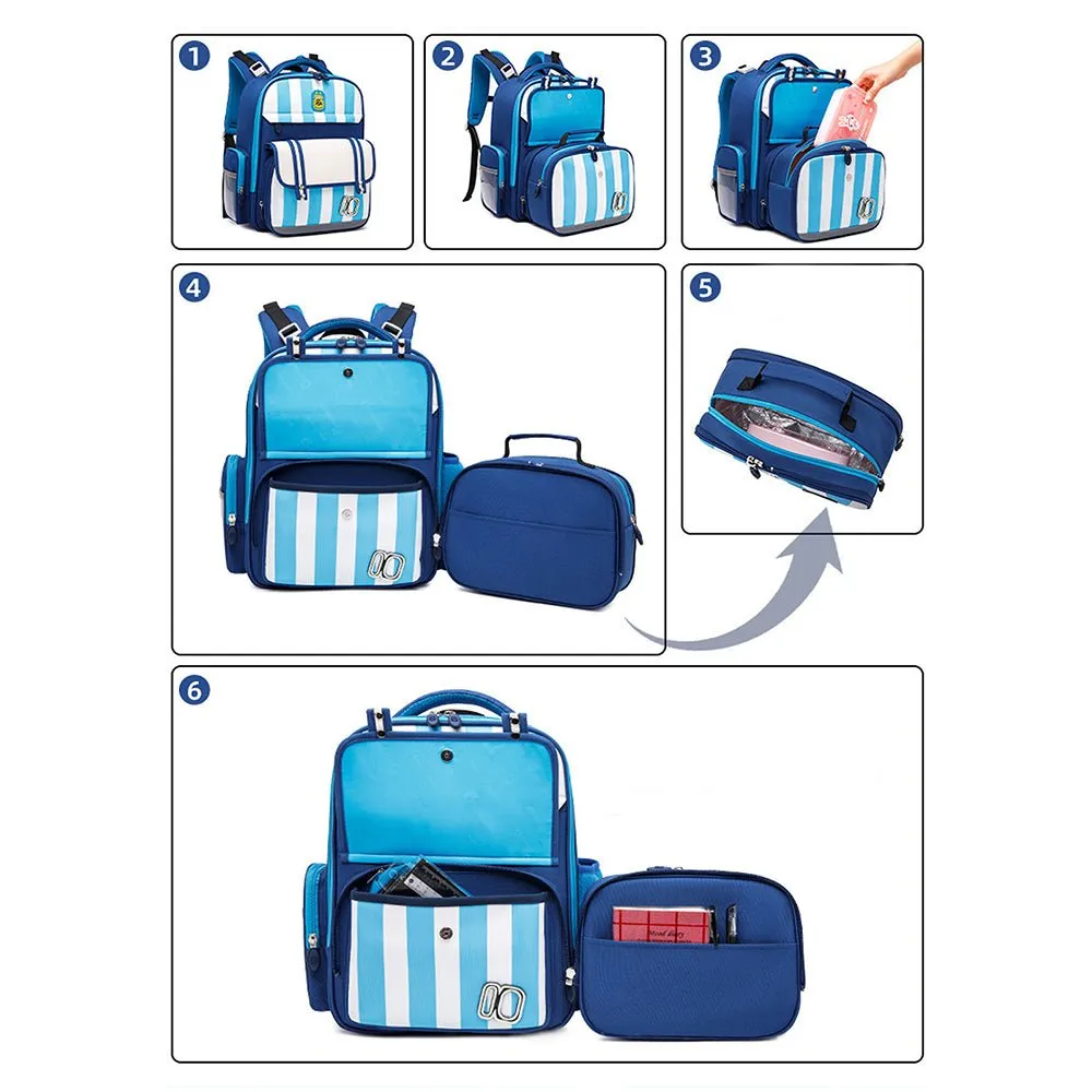 Blue Bold Stripes Insulated Lunchbag  & Ergonomic School Backpack for Kids