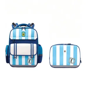 Blue Bold Stripes Insulated Lunchbag  & Ergonomic School Backpack for Kids