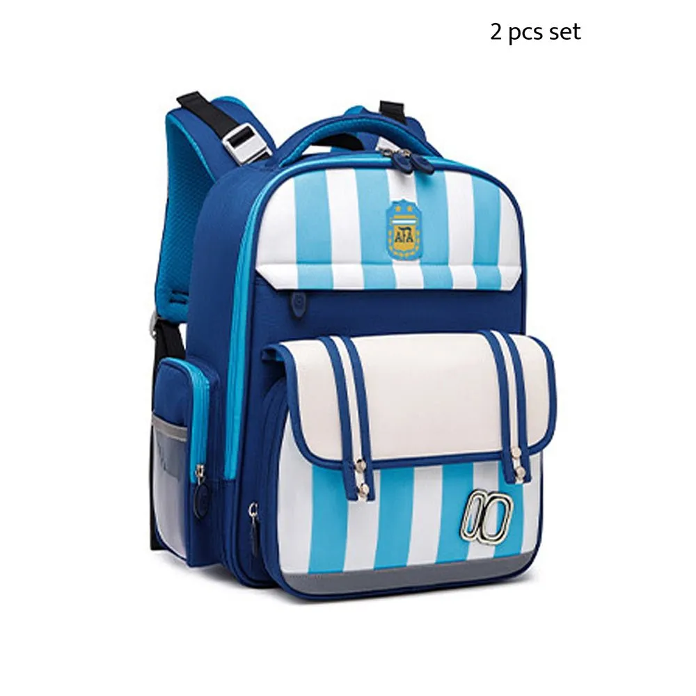 Blue Bold Stripes Insulated Lunchbag  & Ergonomic School Backpack for Kids