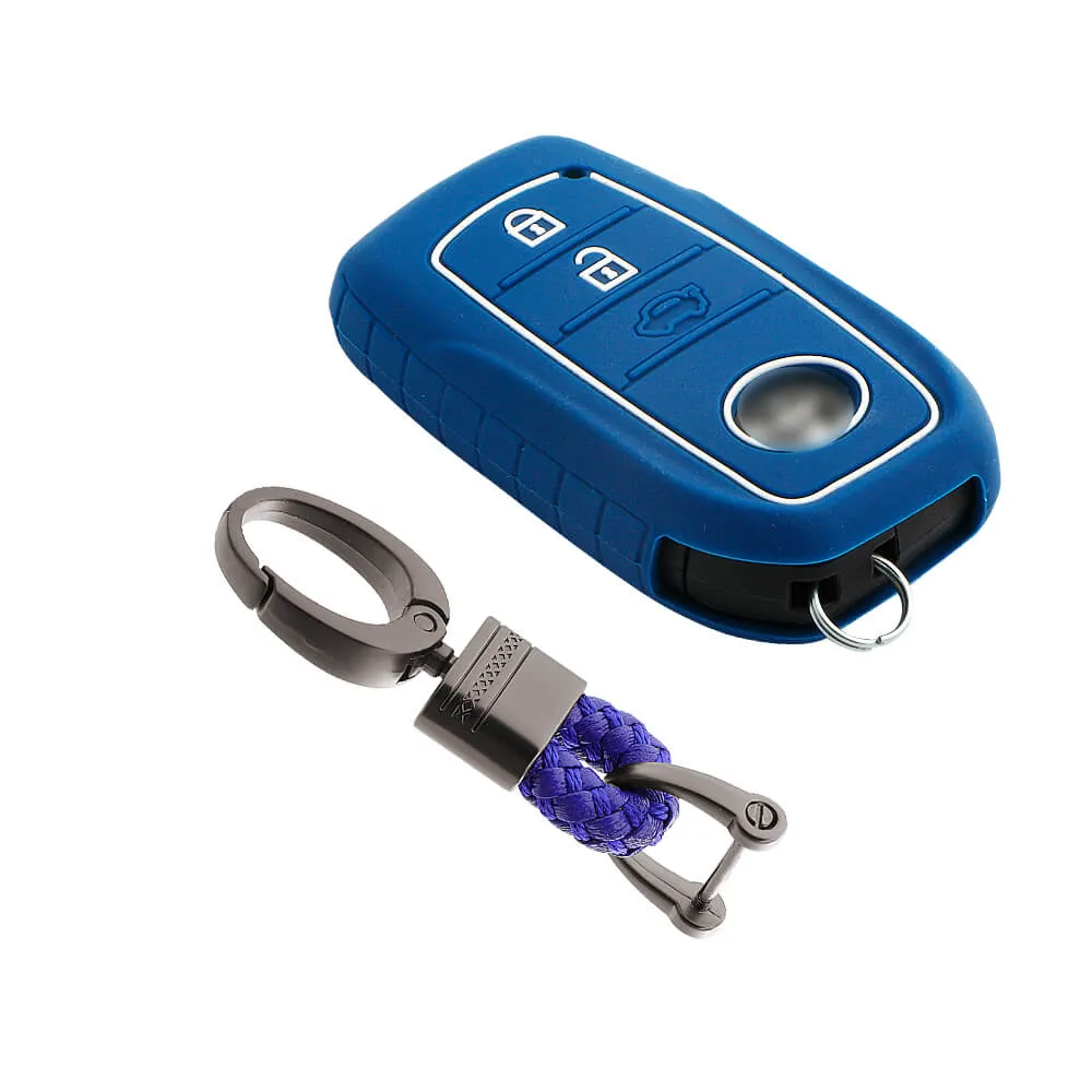 Keycare silicone key cover and keychain fit for : Toyota Innova Crysta, Innova HyCross, Hilux, Fortuner, Fortuner Facelift 2021, Fortuner Legender 2021 smart key (KC-18, Alloy keychain black)