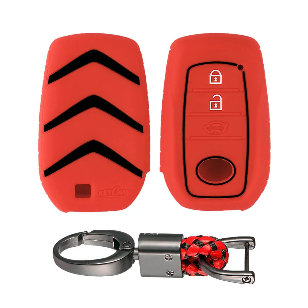 Keycare silicone key cover and keychain fit for : Toyota Innova Crysta, Innova HyCross, Hilux, Fortuner, Fortuner Facelift 2021, Fortuner Legender 2021 smart key (KC-18, Alloy keychain black)