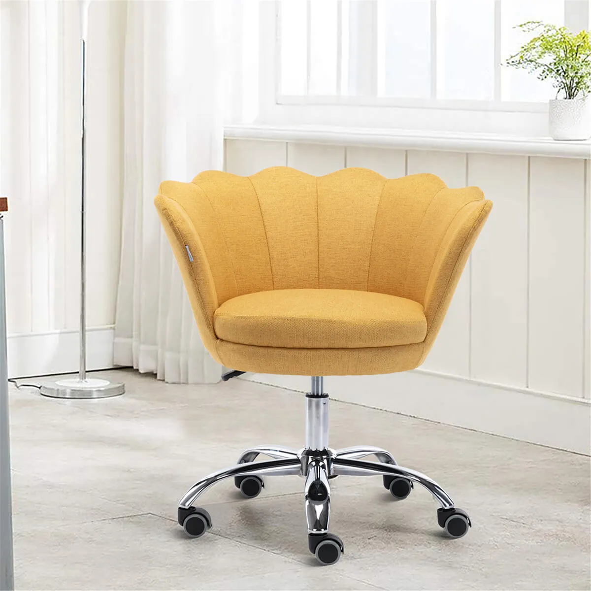 Modern Home Office Chair, Cute Velvet Upholstered Shell Chair Adjustable Swivel Vanity Chair for Women, Yellow