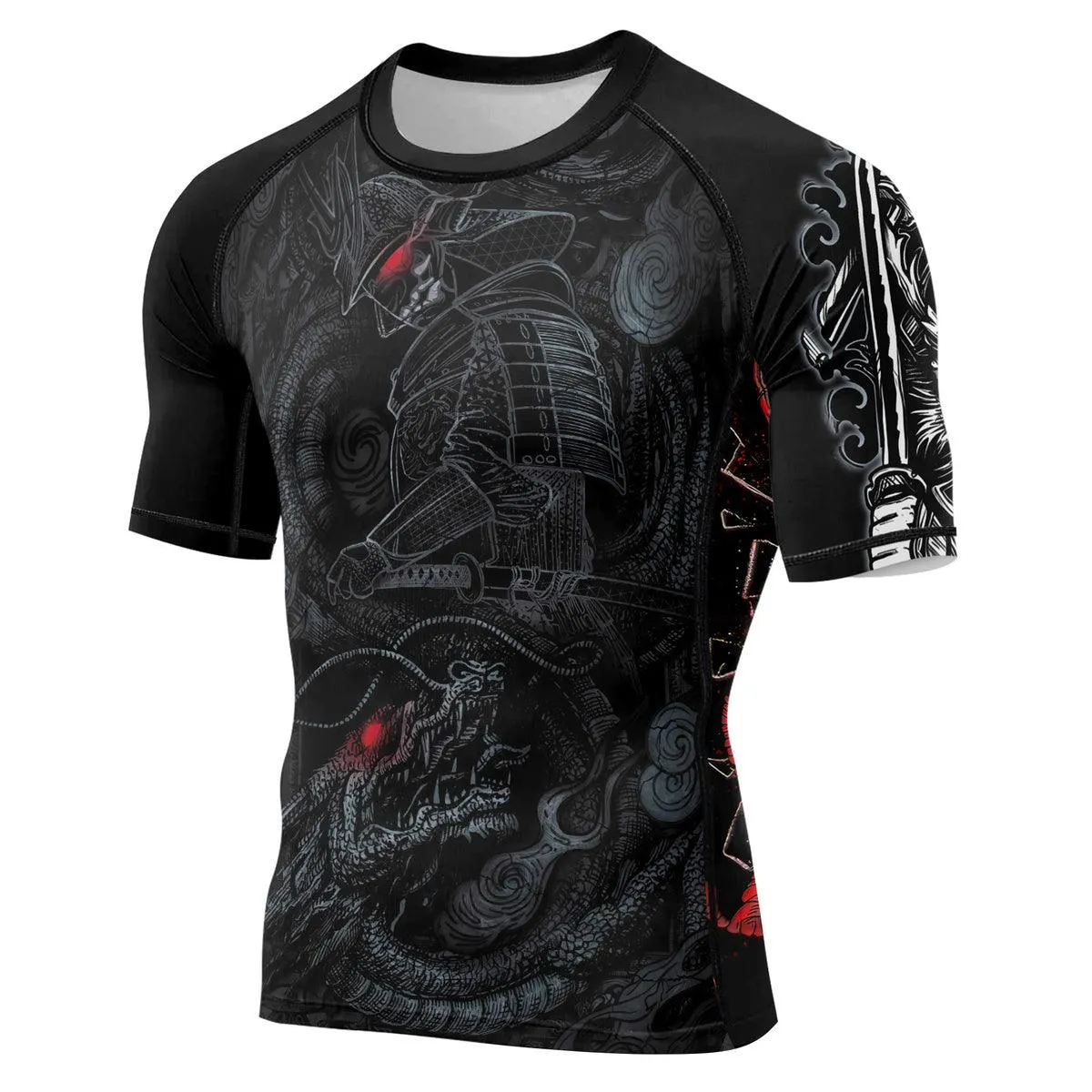 Samurai & Gray Dragon Men's Short Sleeve Rash Guard