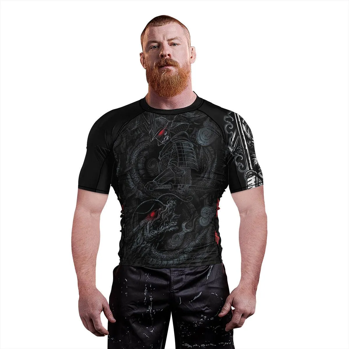 Samurai & Gray Dragon Men's Short Sleeve Rash Guard