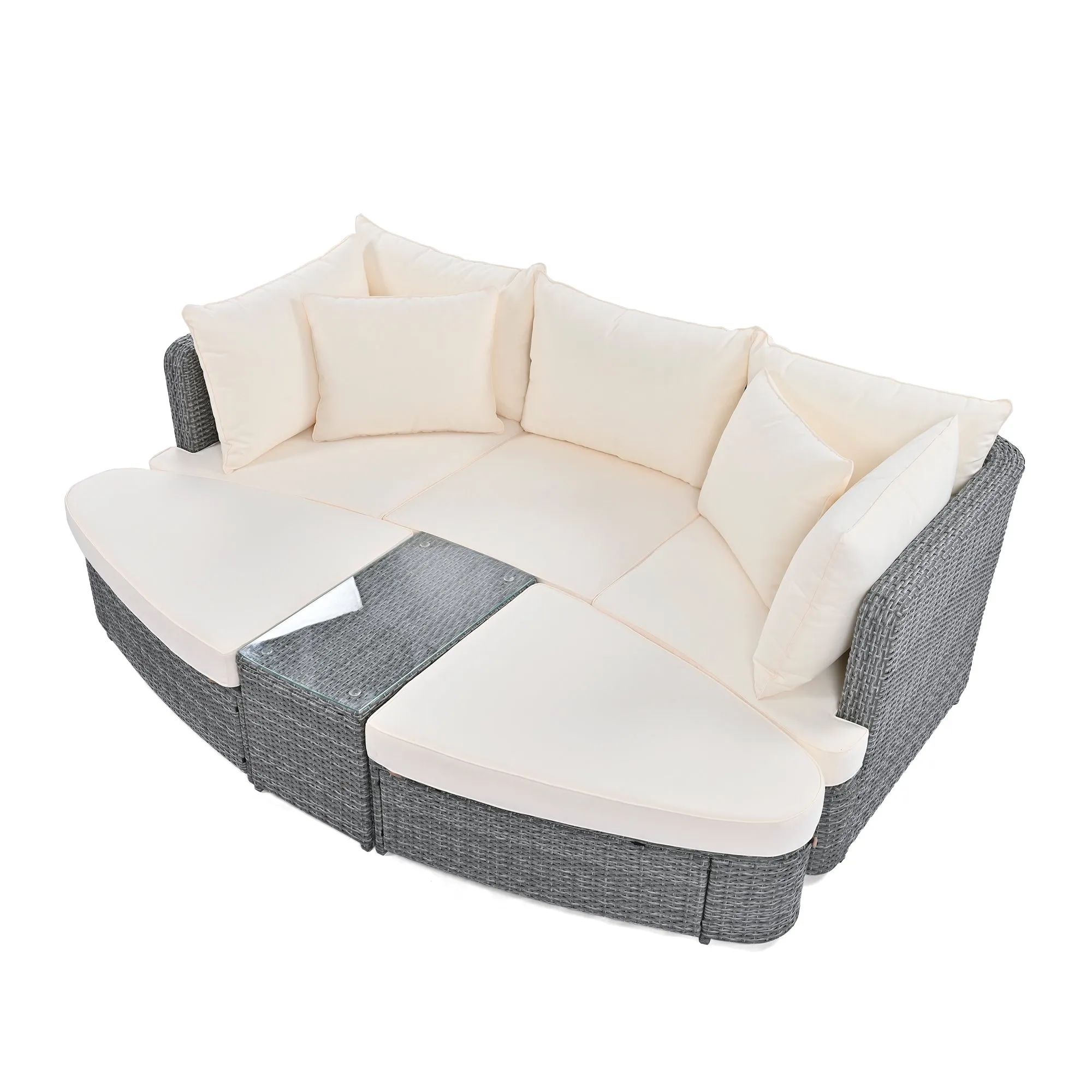 TOPMAX 6-Piece Patio Outdoor Conversation Round Sofa Set, PE Wicker Rattan Separate Seating Group with Coffee Table, Beige