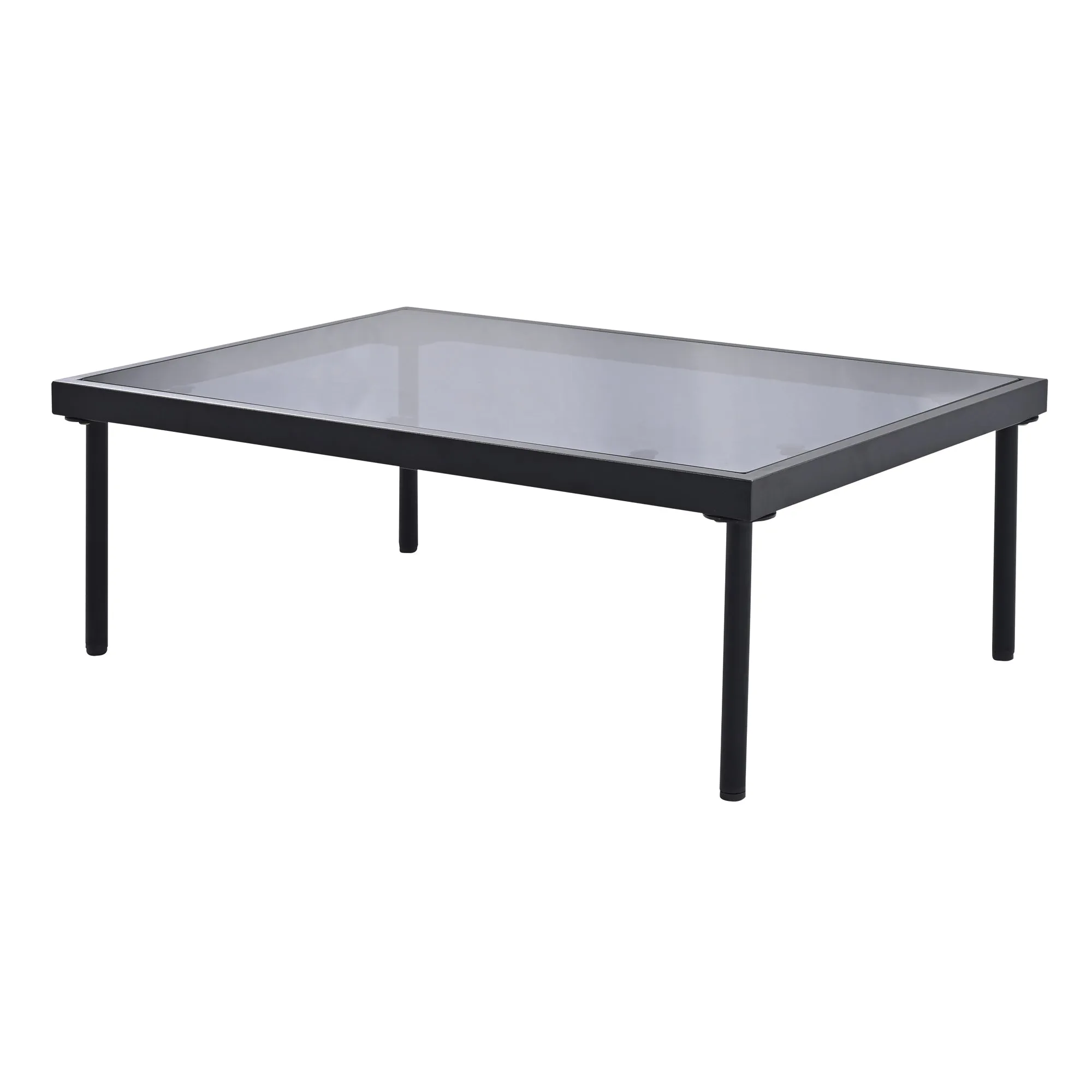 TREXM 8-Piece Patio Sectional Sofa Set with Tempered Glass Coffee Table and Wooden Coffee Table for Outdoor Oasis, Garden, Patio and Poolside (Light Grey Cushion   Black Steel)